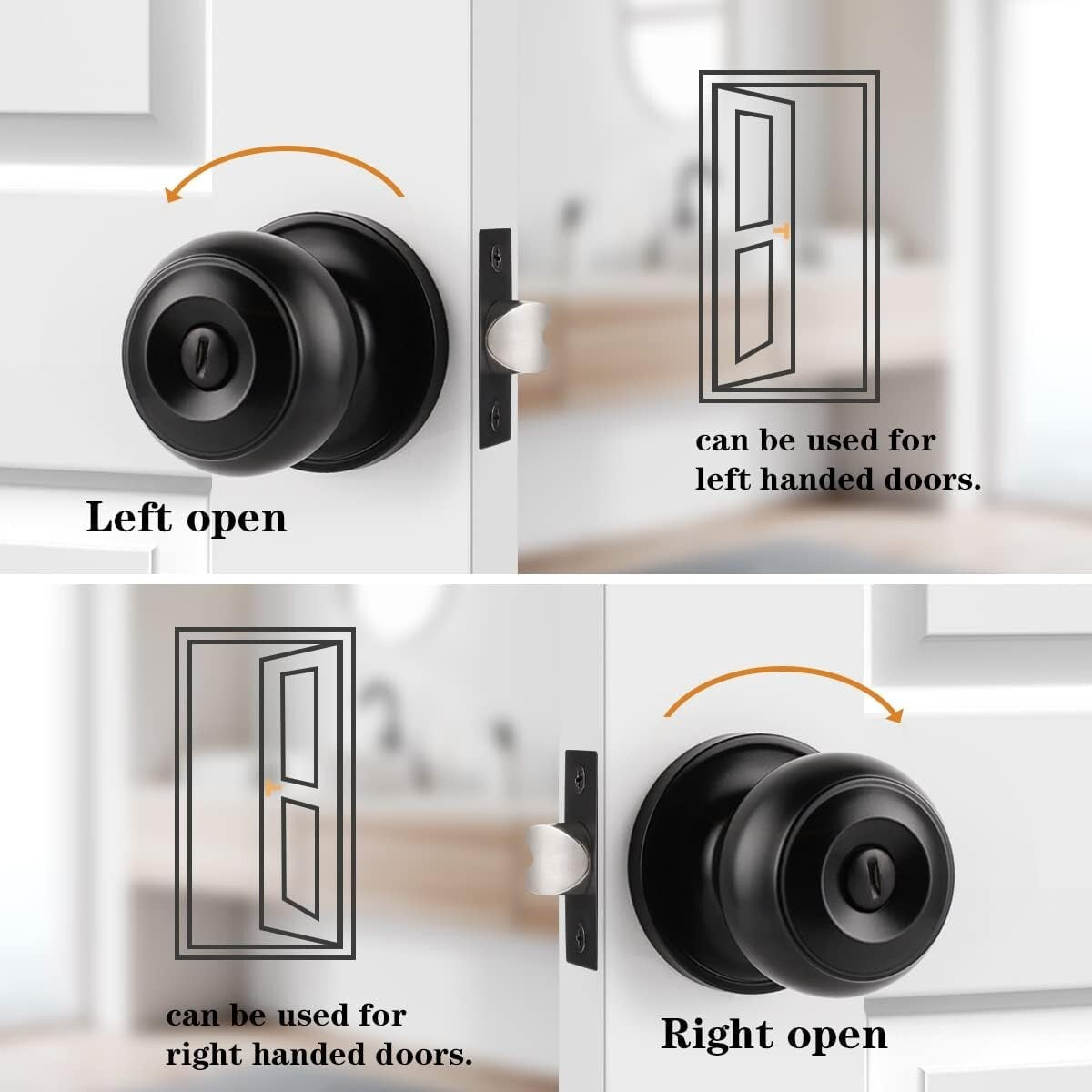 Easy Install Matte Black Privacy Door Knobs – 4 Pack with Stainless Steel Finish