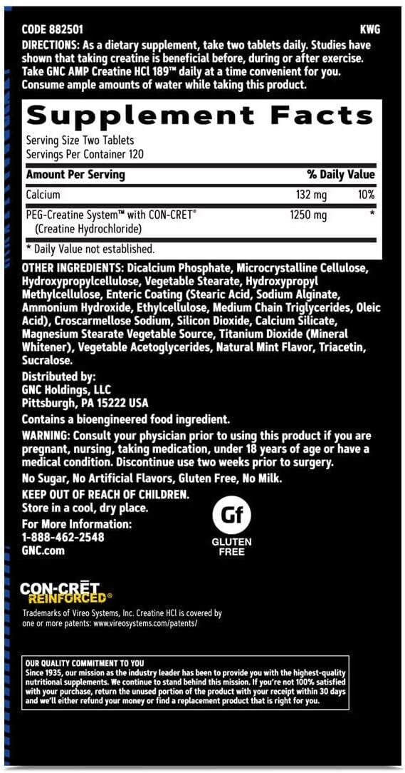 AMP Creatine HCl 189 Pills - Clinically Proven Muscle Builder & Performance