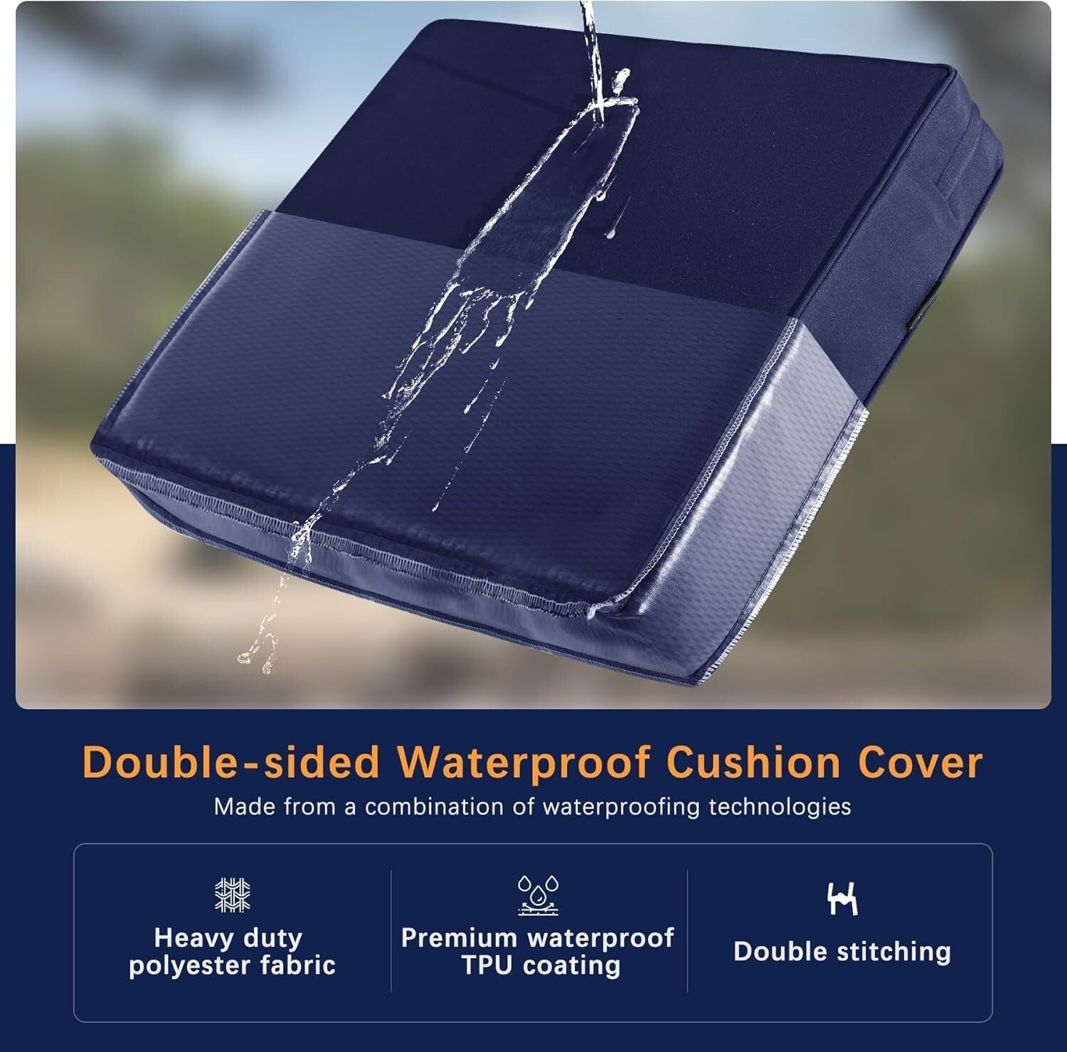 Portable 24x24 Waterproof Chair Cushion with Adjustable Straps & Removable Cover