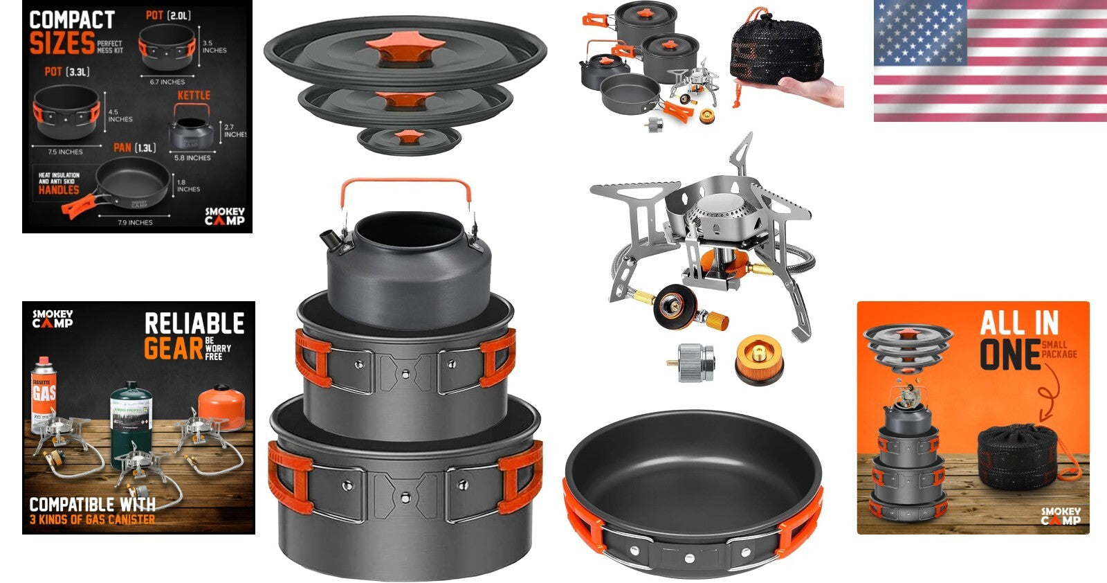 10-Piece Lightweight Camping Cookware Set with Foldable Stove for Outdoor Chefs
