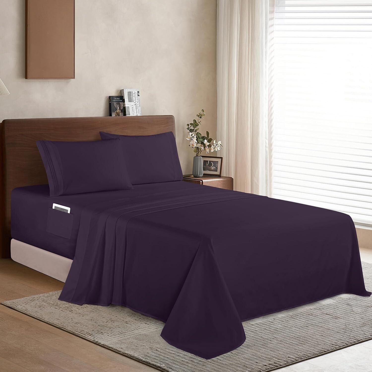 King-Size Luxury Microfiber Sheet Set - Fade Resistant & Wrinkle Free, Eggplant