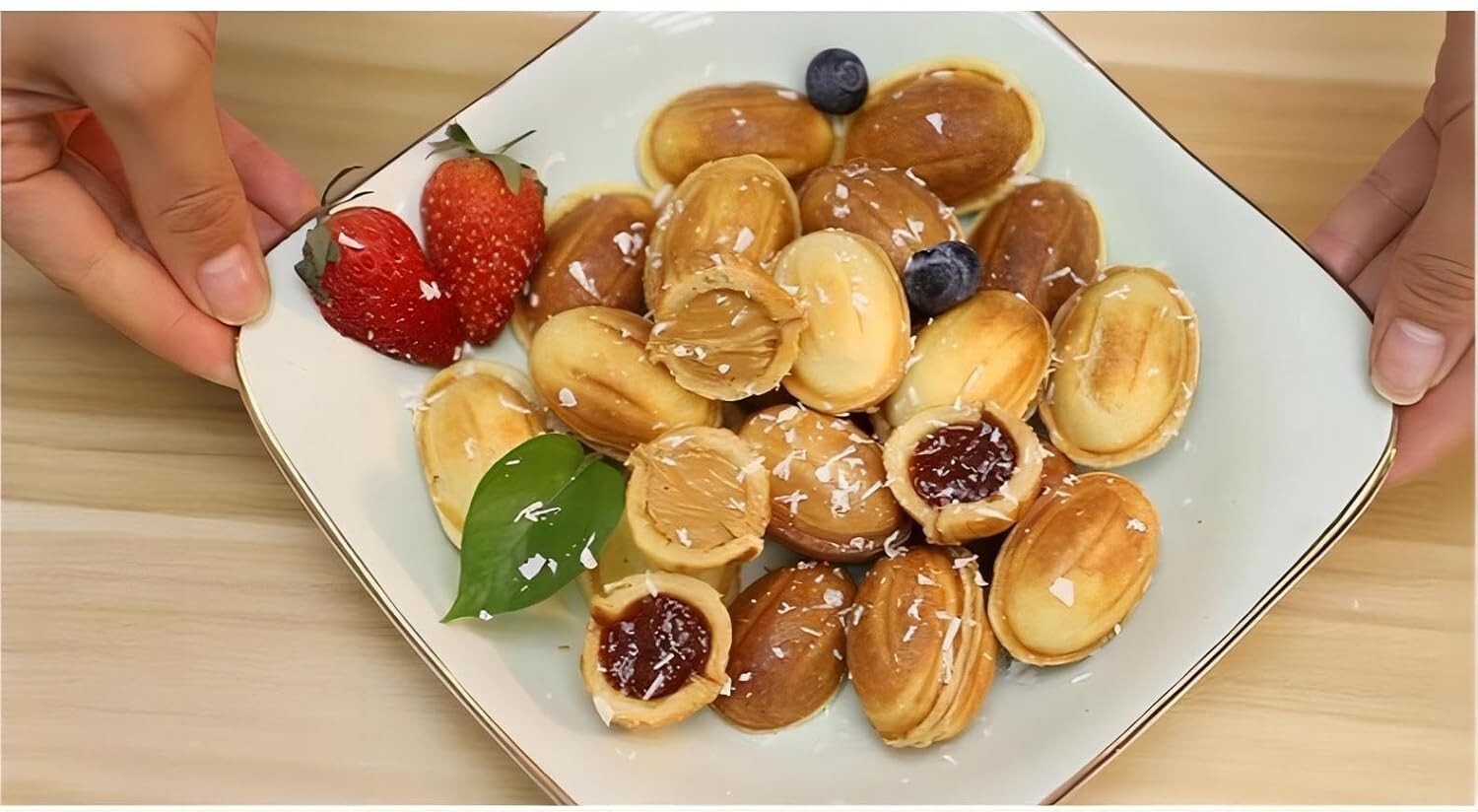 24-Hole Walnut Cookie Maker & Electric Waffle Machine - Compact Baking Solution