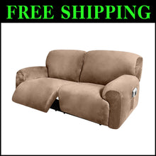 Load image into Gallery viewer, Extra Wide Velvet Reclining 2 Seater Sofa Cover - 6-Piece Slipcover Set in Sand