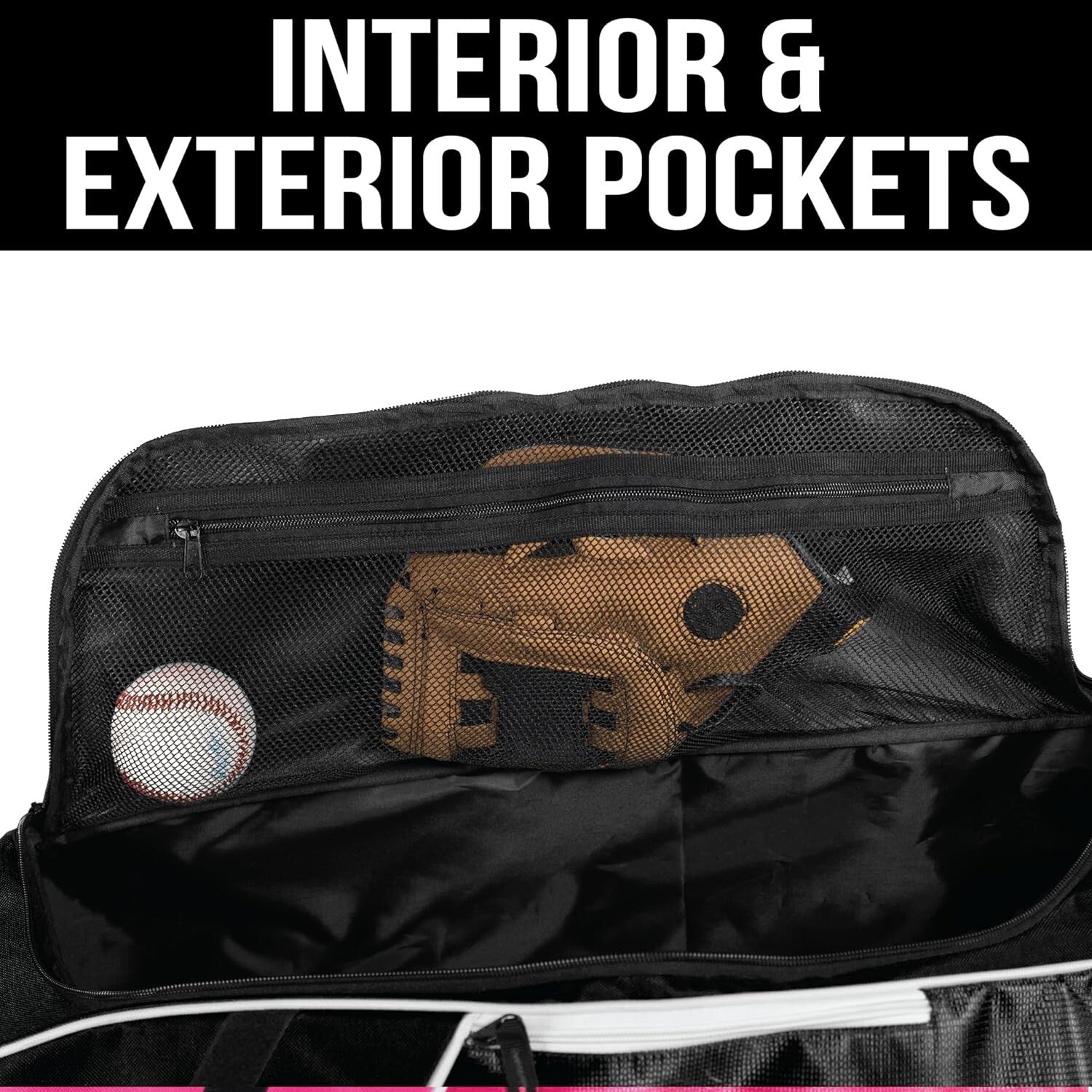Sporty Wheeled Baseball Equipment Bag with Shoe Compartment and 2 Pockets