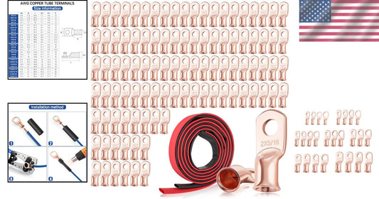Reliable 100 Pack of 2 AWG Ring Terminals with Corrosion-Resistant Heat Shrink