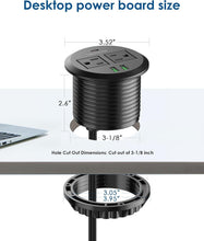 Load image into Gallery viewer, Compact Desktop Power Grommet with 6ft Cord: Two Outlets and Three USB Ports