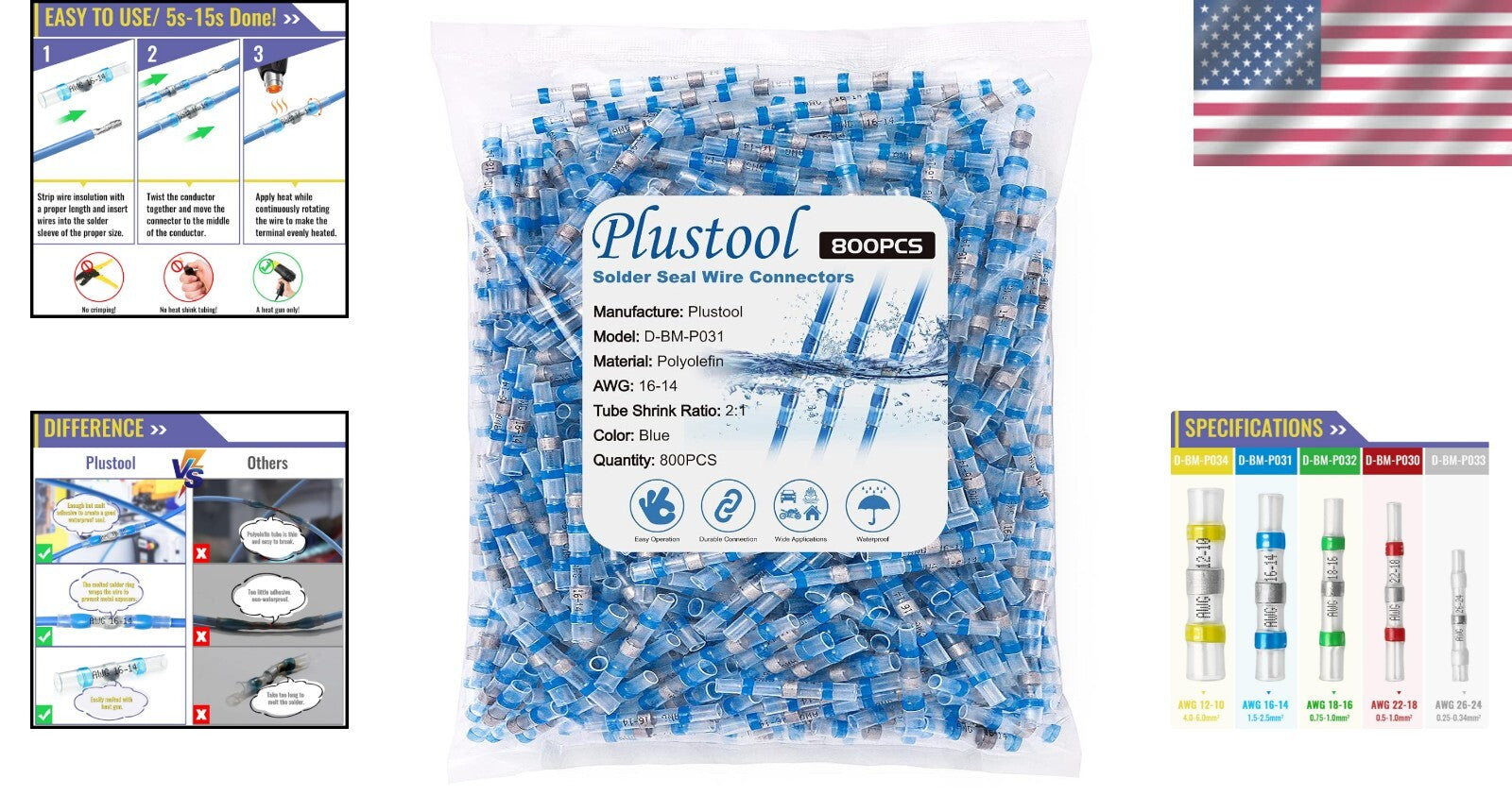 800PCS Blue Solder Seal Wire Connectors - Marine Grade Waterproof Insulation