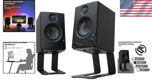 Compact Black Speaker Stands - 5-Degree Tilt for Enhanced Audio Experience