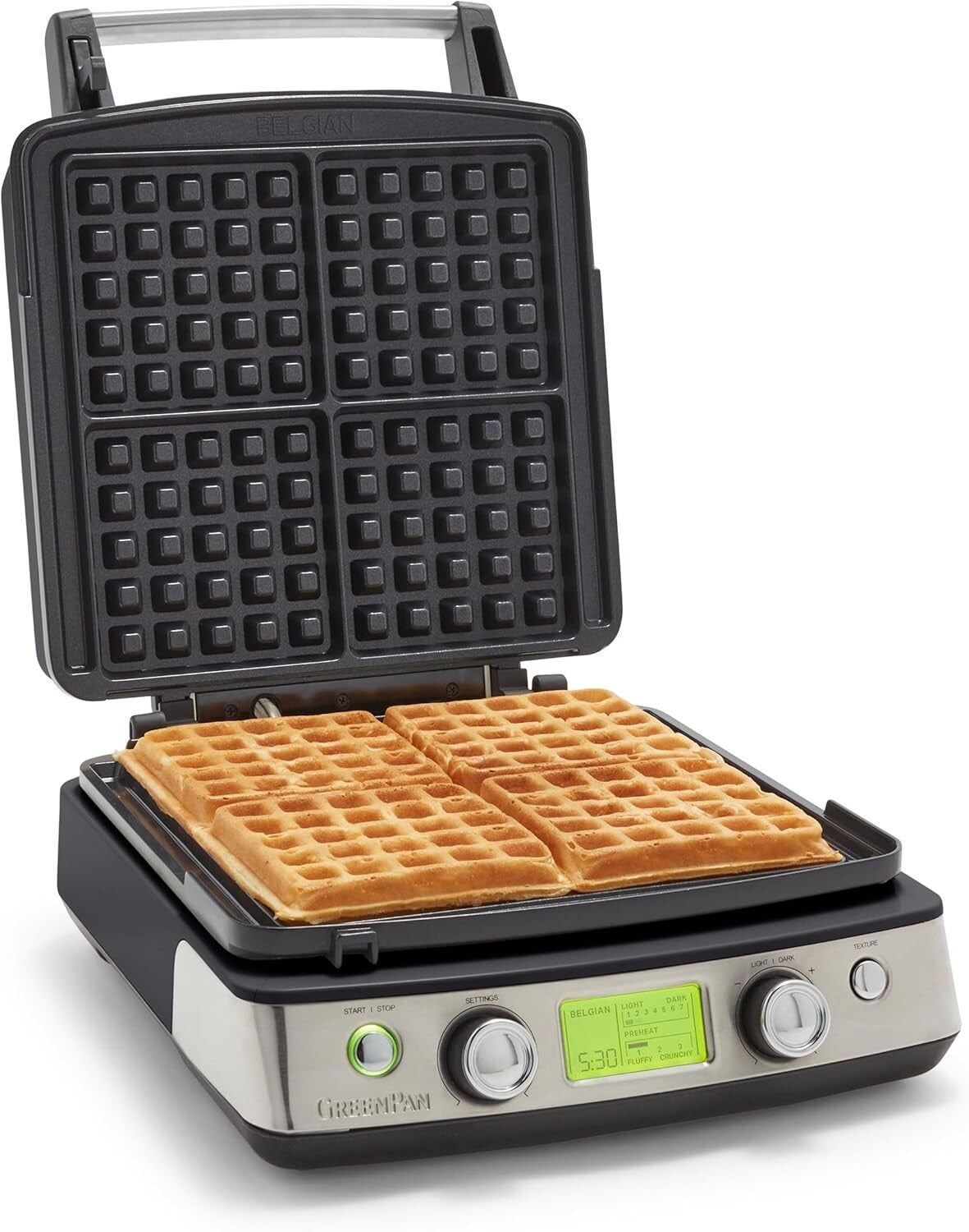 Elite Belgian & Classic Waffle Iron with Dishwasher Safe Plates - No Overflow