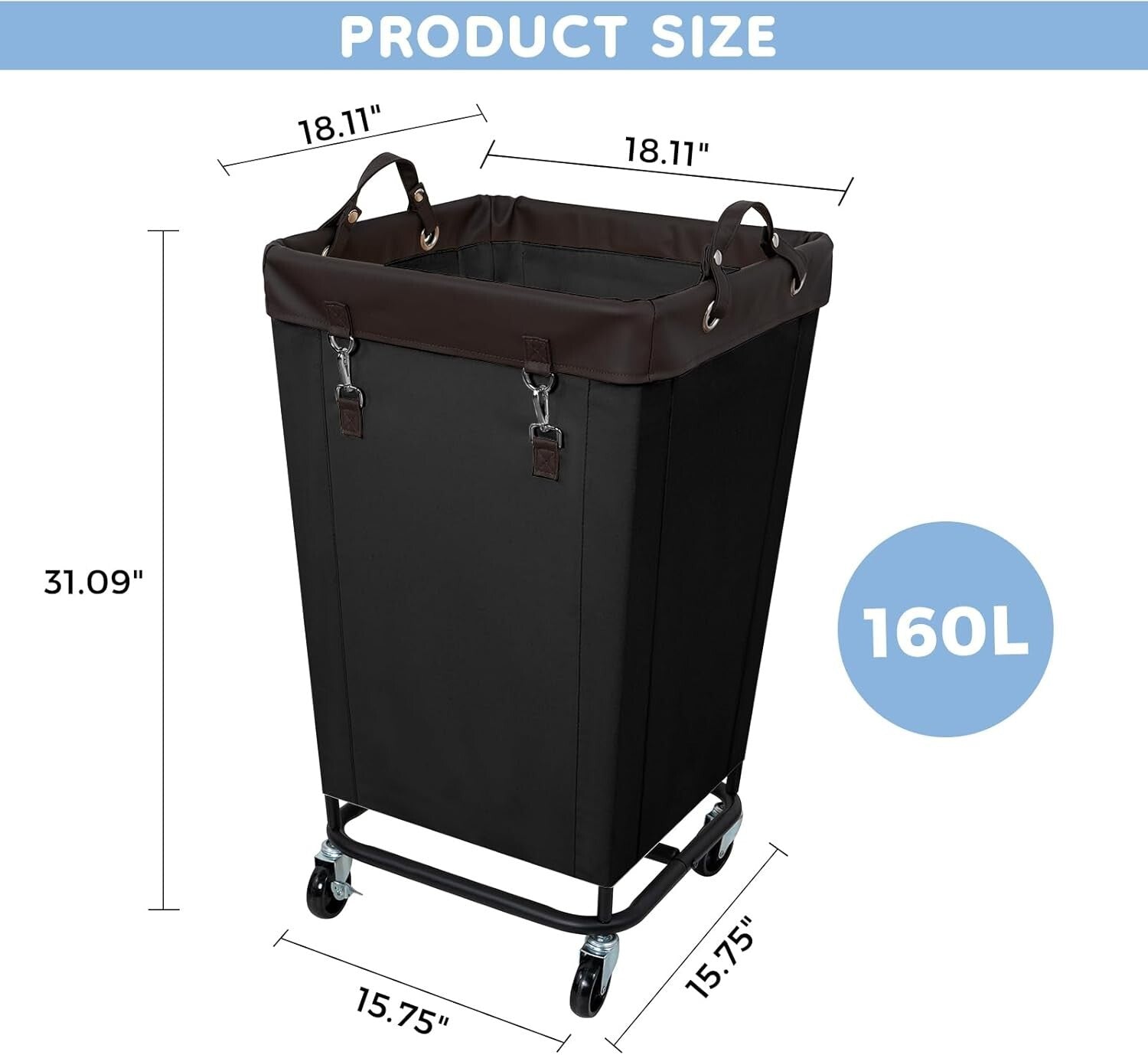 Large Capacity Black Laundry Hamper with Rolling Wheels - Easy Transport