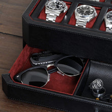 Load image into Gallery viewer, Stylish Black/Red Watch Storage Box with Key Lock &amp; 12 Slots for Men &amp; Women