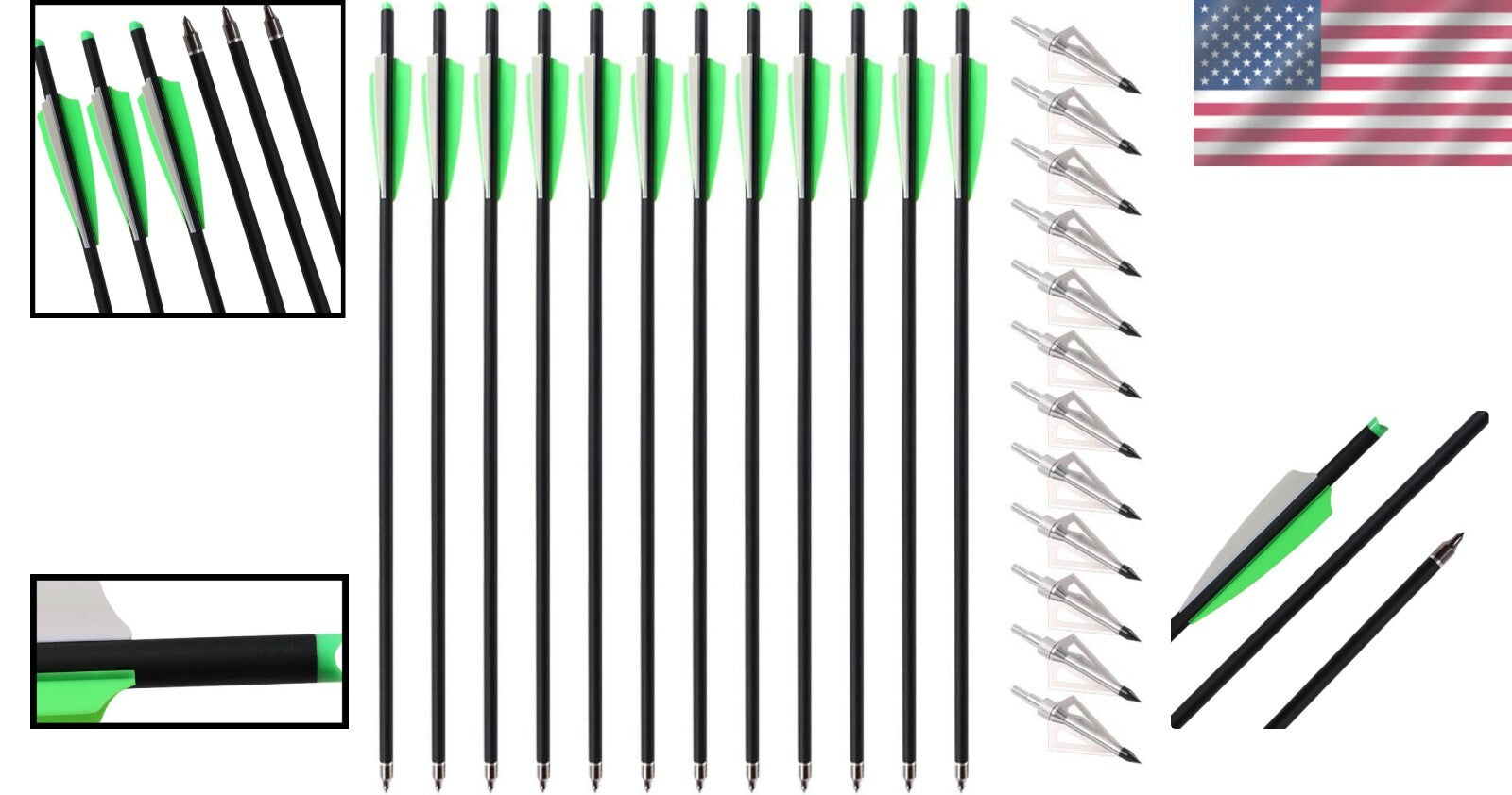 Expertly Crafted Carbon Crossbow Arrows with 3-Blade Tips - 12pcs Value Pack