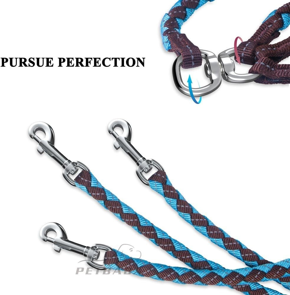 Comfortable 3-Way Dog Leash with Reflective Features - Ideal for Walking Three