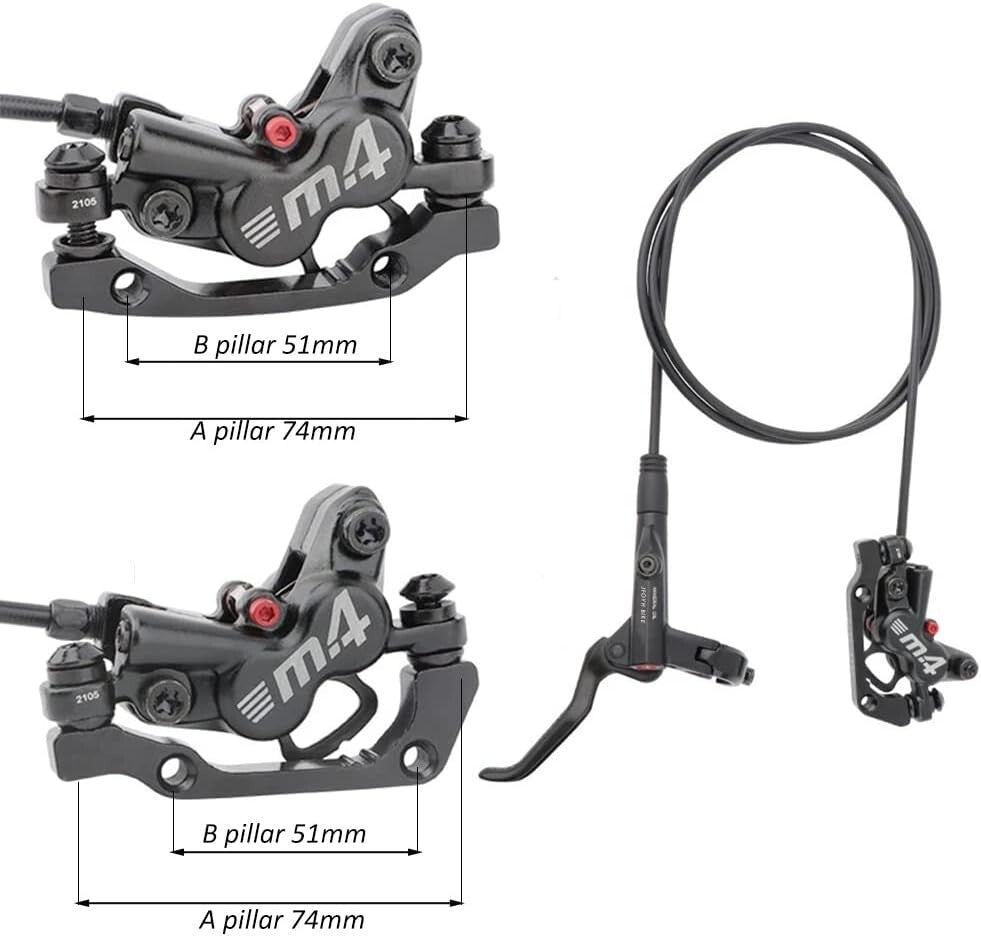 Adjustable Hose 4-Piston MTB Hydraulic Brake Set - Complete with Floating Discs