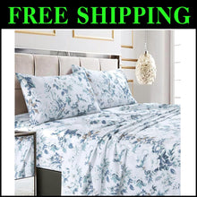 Load image into Gallery viewer, Traditional Floral King Bed Sheet Set: 300-Thread Count Cotton with Deep Pockets