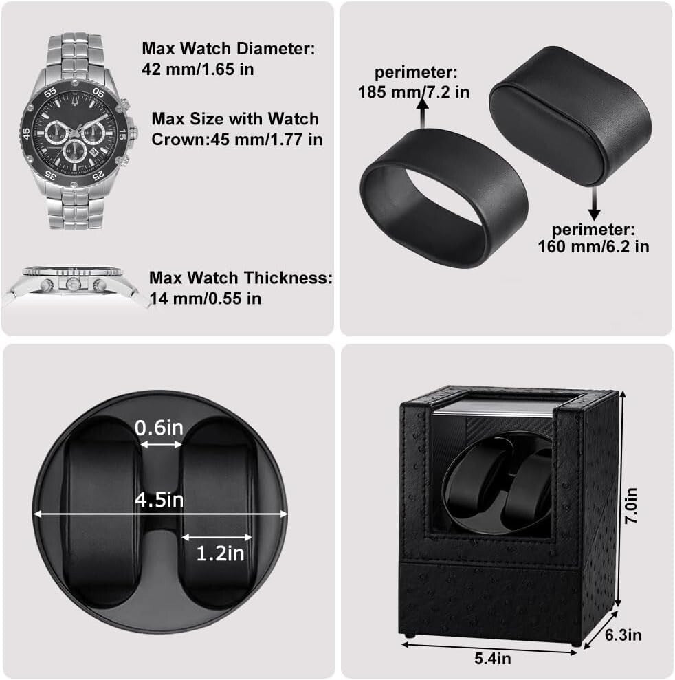 Silent Dual Watch Winder with Adjustable Soft Pillows for Automatic Timepieces