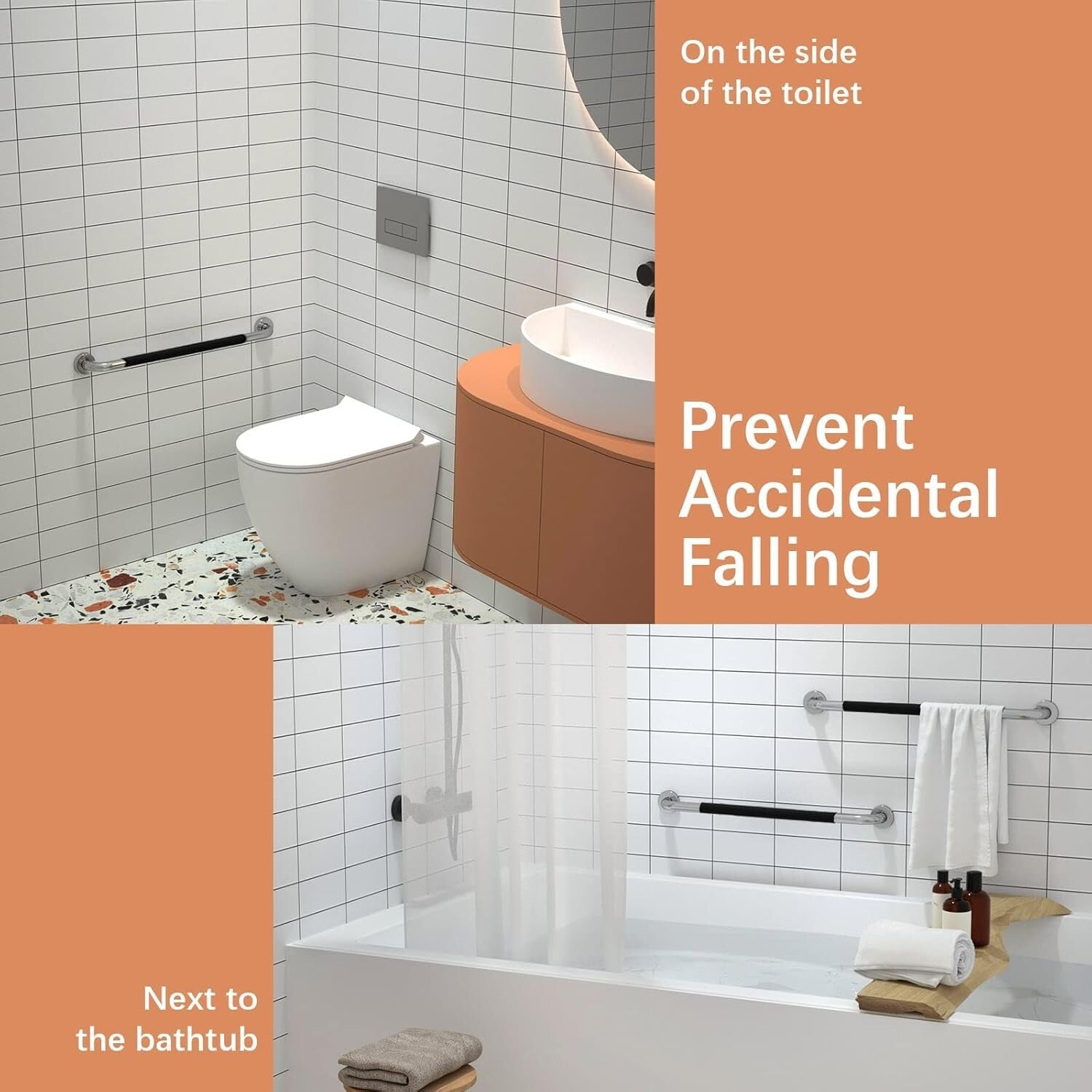 Dual 24-Inch Anti-Slip Grab Bars for Elderly & Handicap Support - Easy Install