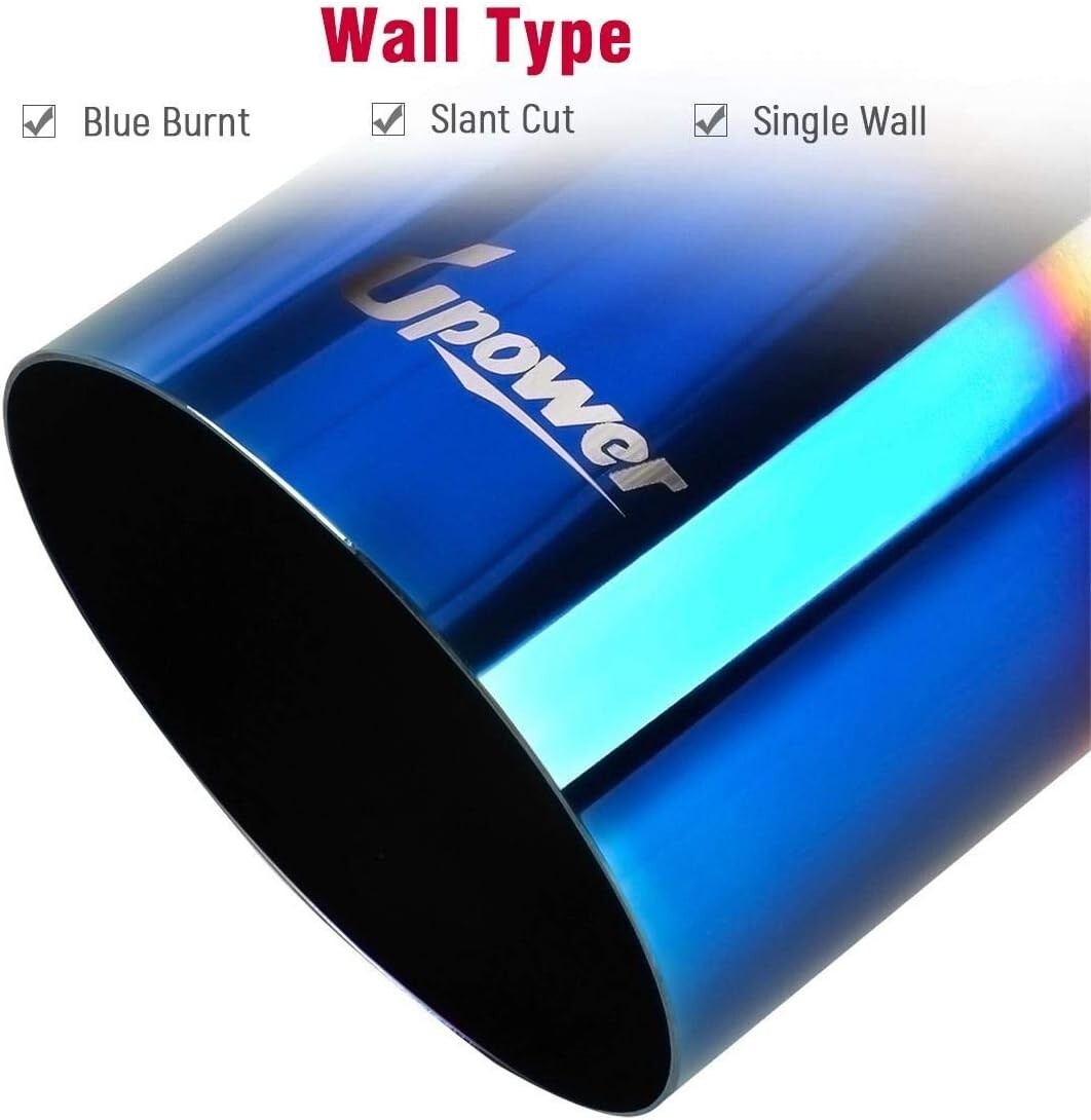 Pack of 2 Blue Burnt 304 Stainless Steel Exhaust Tips - 2.5" Inlet, 3.5" Outlet
