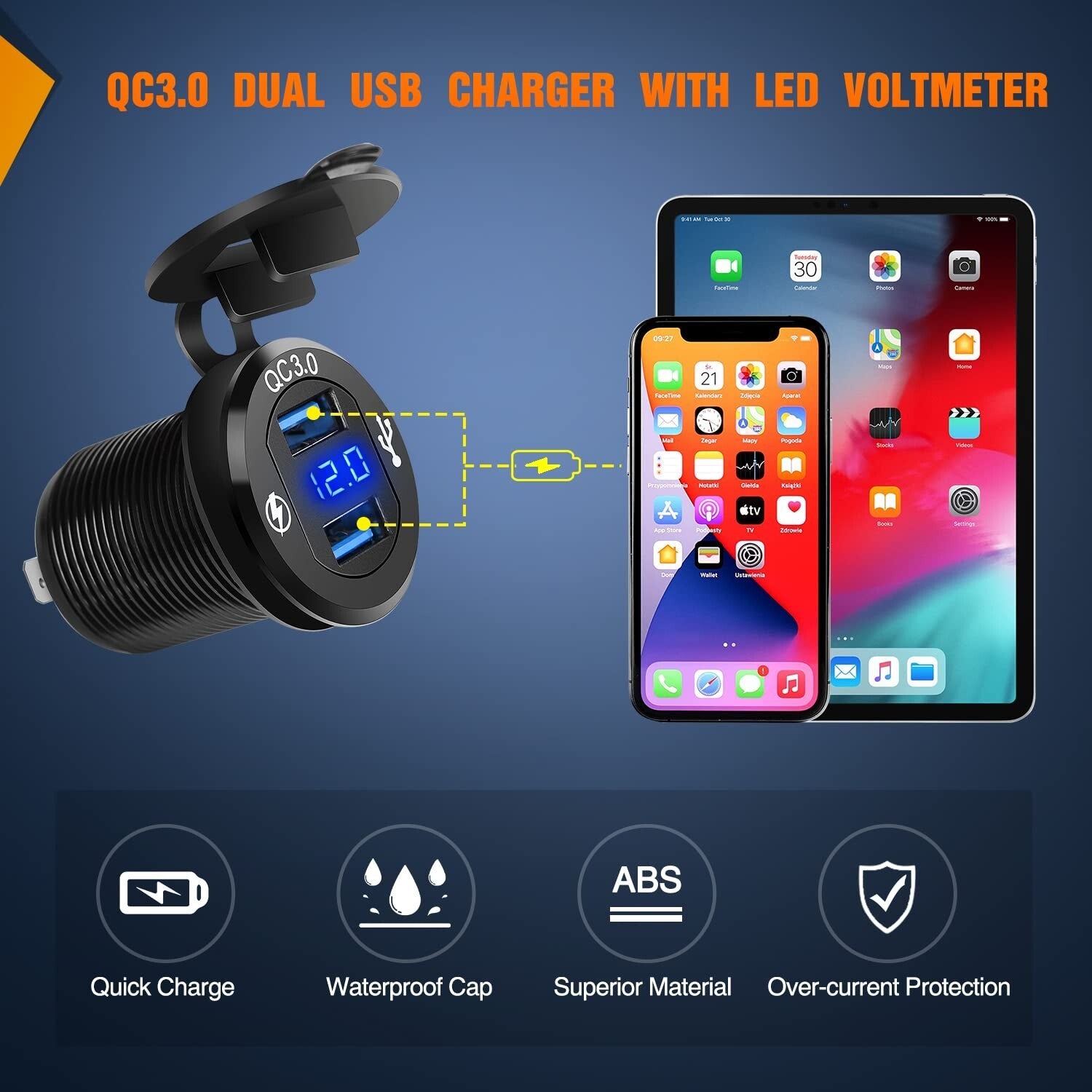 All-in-One 6 Gang SPST Rocker Switch Box with Dual USB & Integrated Voltmeter