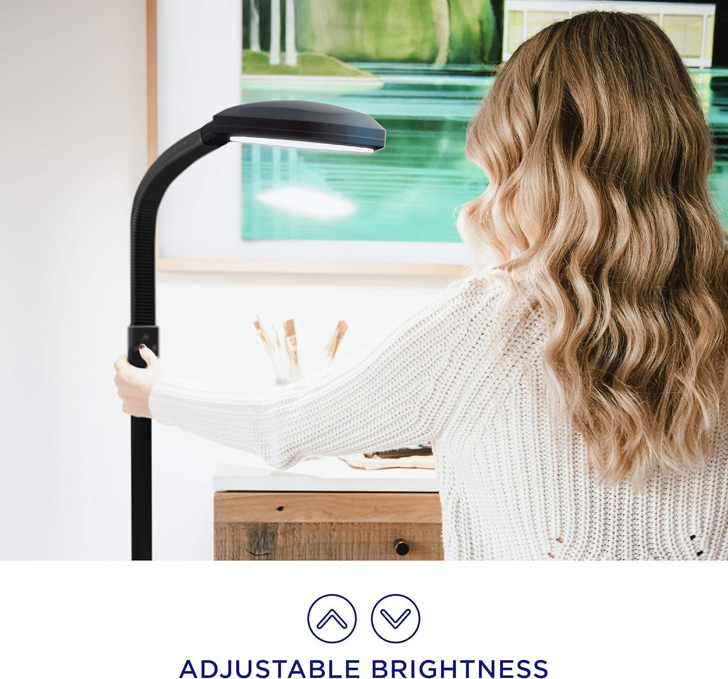 SmartLight Full Spectrum LED Floor Lamp: Adjustable Brightness, Gooseneck Design