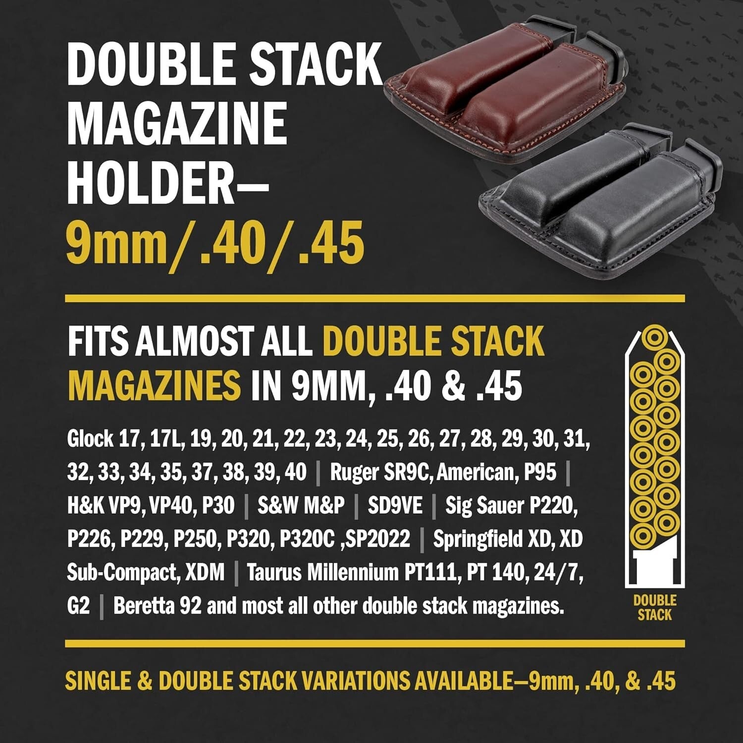 Durable Bullhide Leather Double Mag Pouch – Fits Most Double & Single Stack Mags