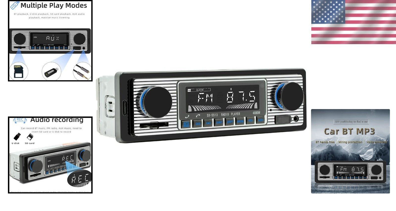 Advanced Retro Car Audio System with Bluetooth, Remote & Appointment Assistant