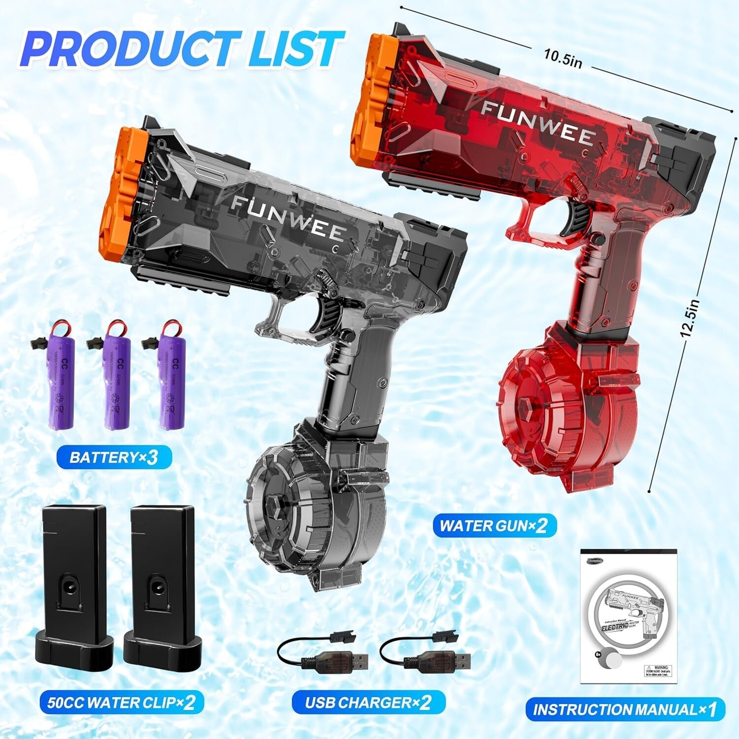 High Power Long-Range Electric Water Blasters - 2 Pack for Kids' Pool Parties