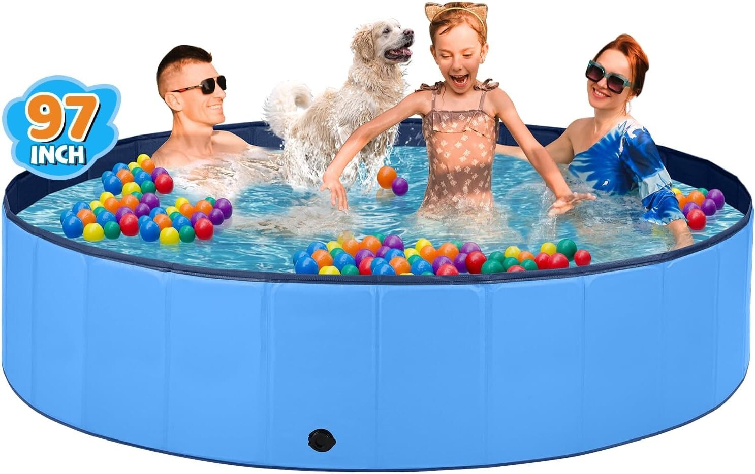 Large 510 Gallon Foldable Dog Pool with Anti-Slip Surface - Ideal for Summer Fun