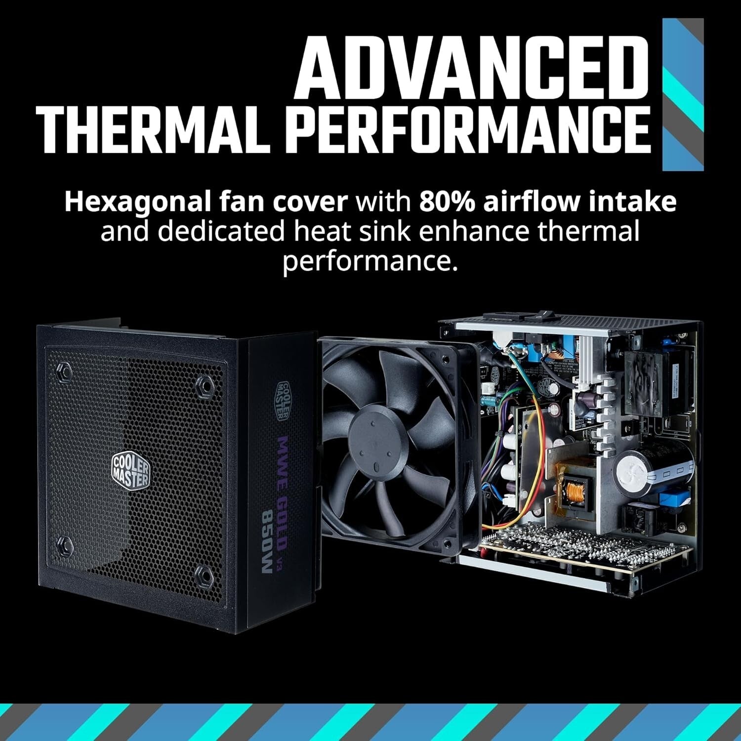 Efficient MWE Gold 850W ATX 3.1 PSU with Hexagonal Fan - Ideal for RTX 4090