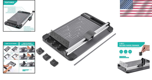 Versatile 3-in-1 Rotary Paper Cutter - 12 Inch Trimmer for Crafting & Office