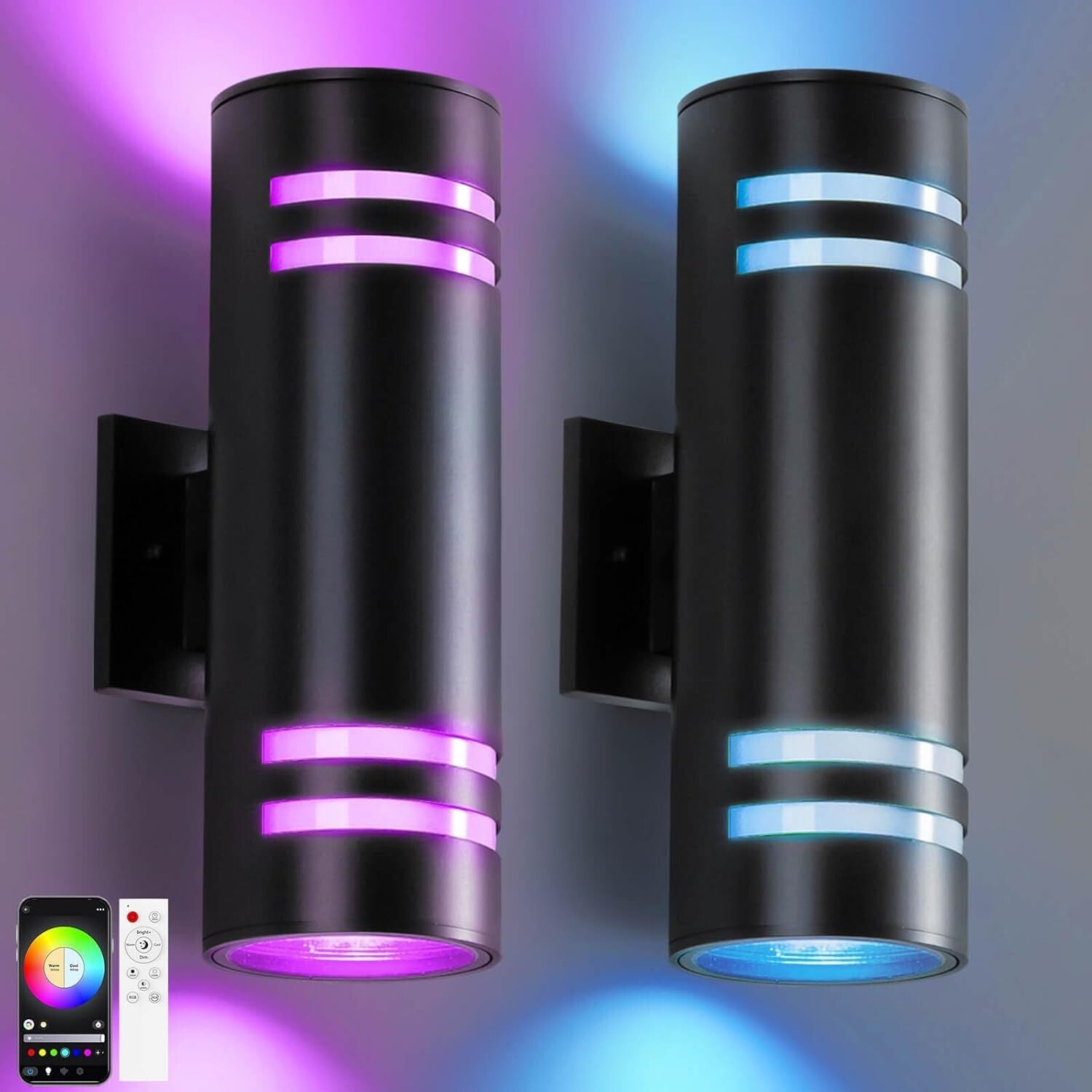 Elegant RGB Up and Down Outdoor Wall Lights - 2 Pack with Smart Control & Safety