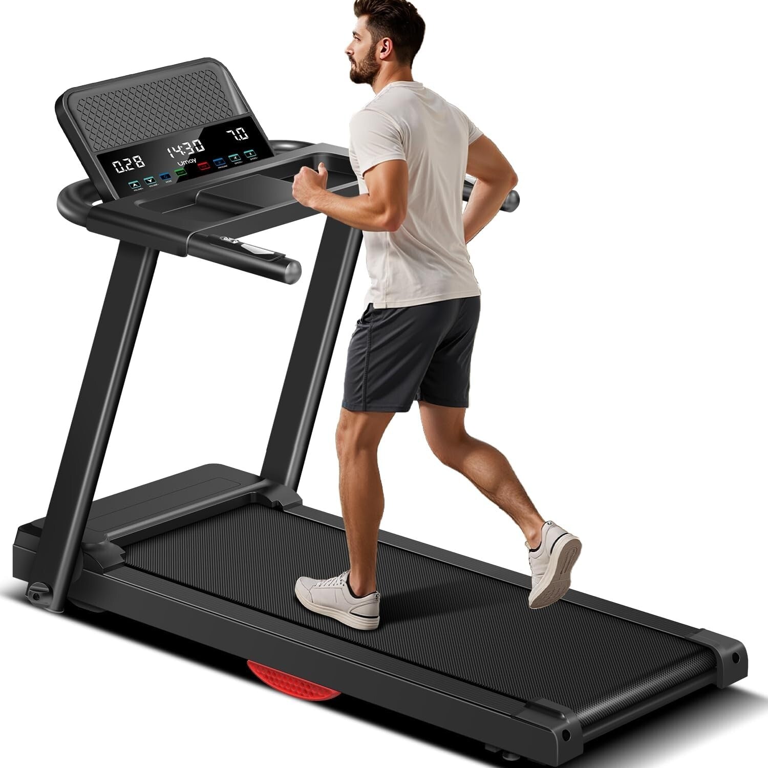 Premium Foldable Treadmill with Dual Cushion and Heart Rate Monitoring, 300lbs