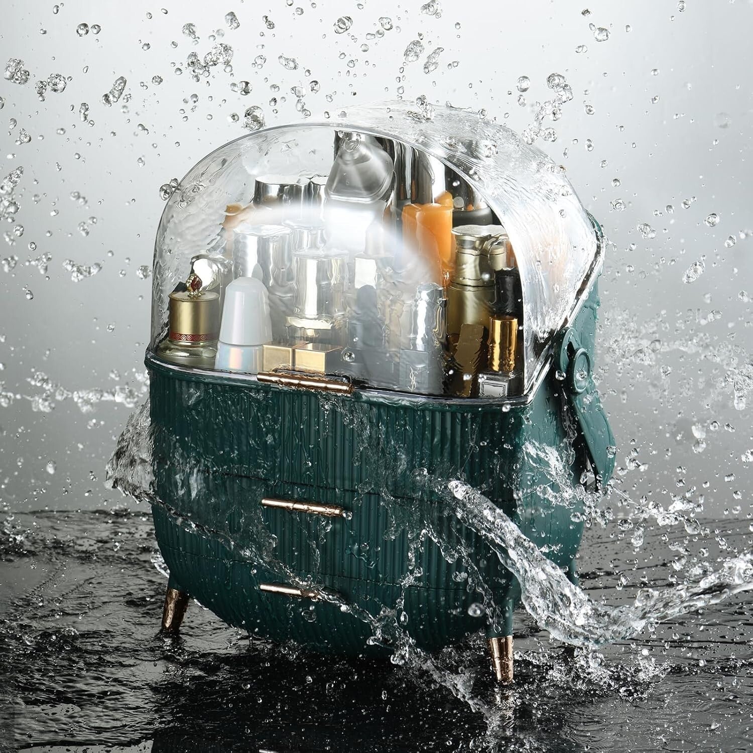 Stylish Oval Makeup Organizer with Non-Slip Feet - Ideal for Bathroom Counters