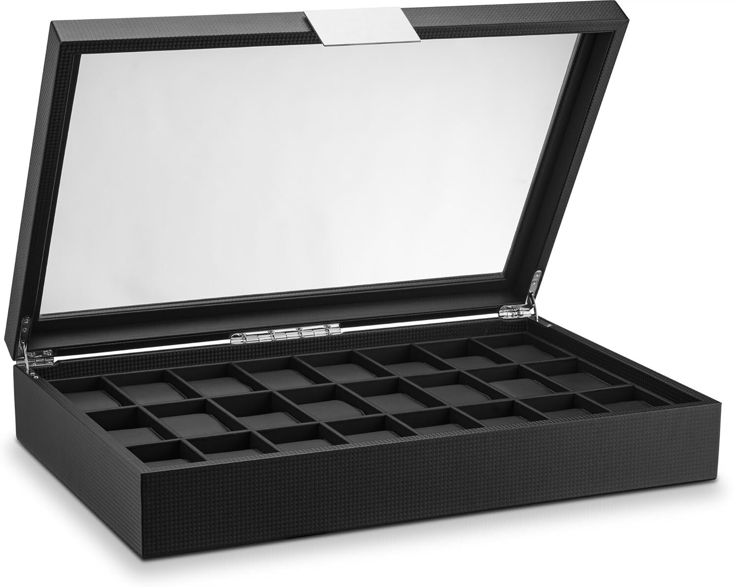 Elegant Black 24 Compartment Watch Organizer - Perfect Gift for Watch Collectors