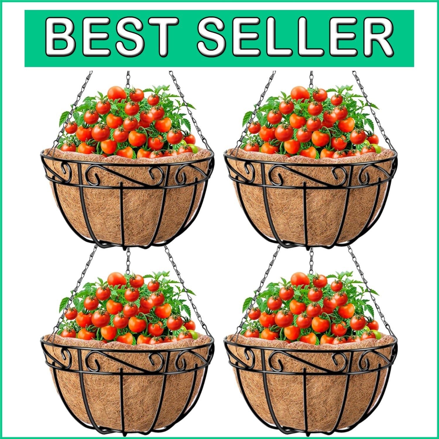 Durable 14 Inch Rustproof Metal Hanging Planters - Perfect for Home & Garden