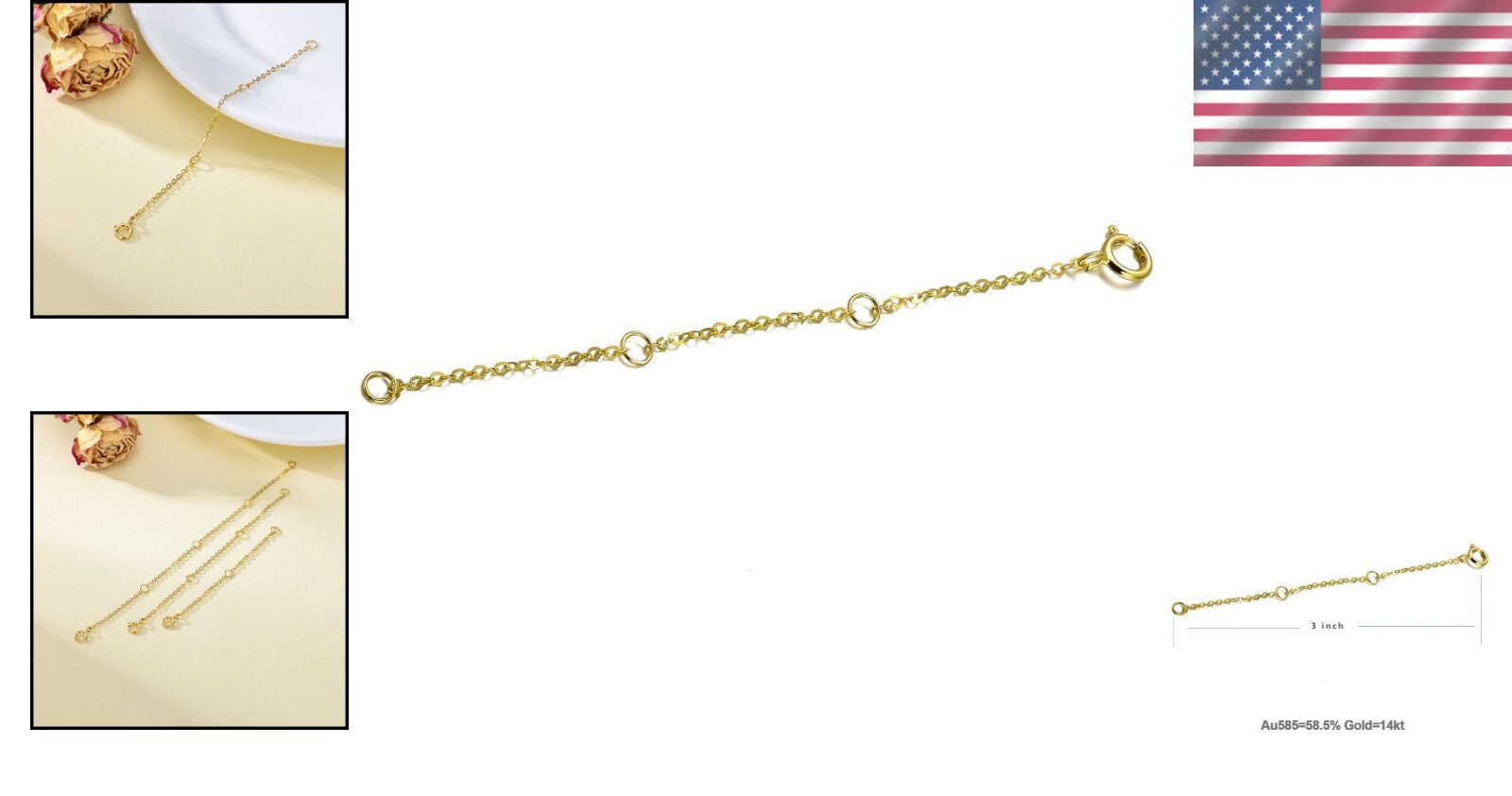14K Gold Adjustable Necklace Extender 2-4 Inch for Elegant Jewelry Versatility