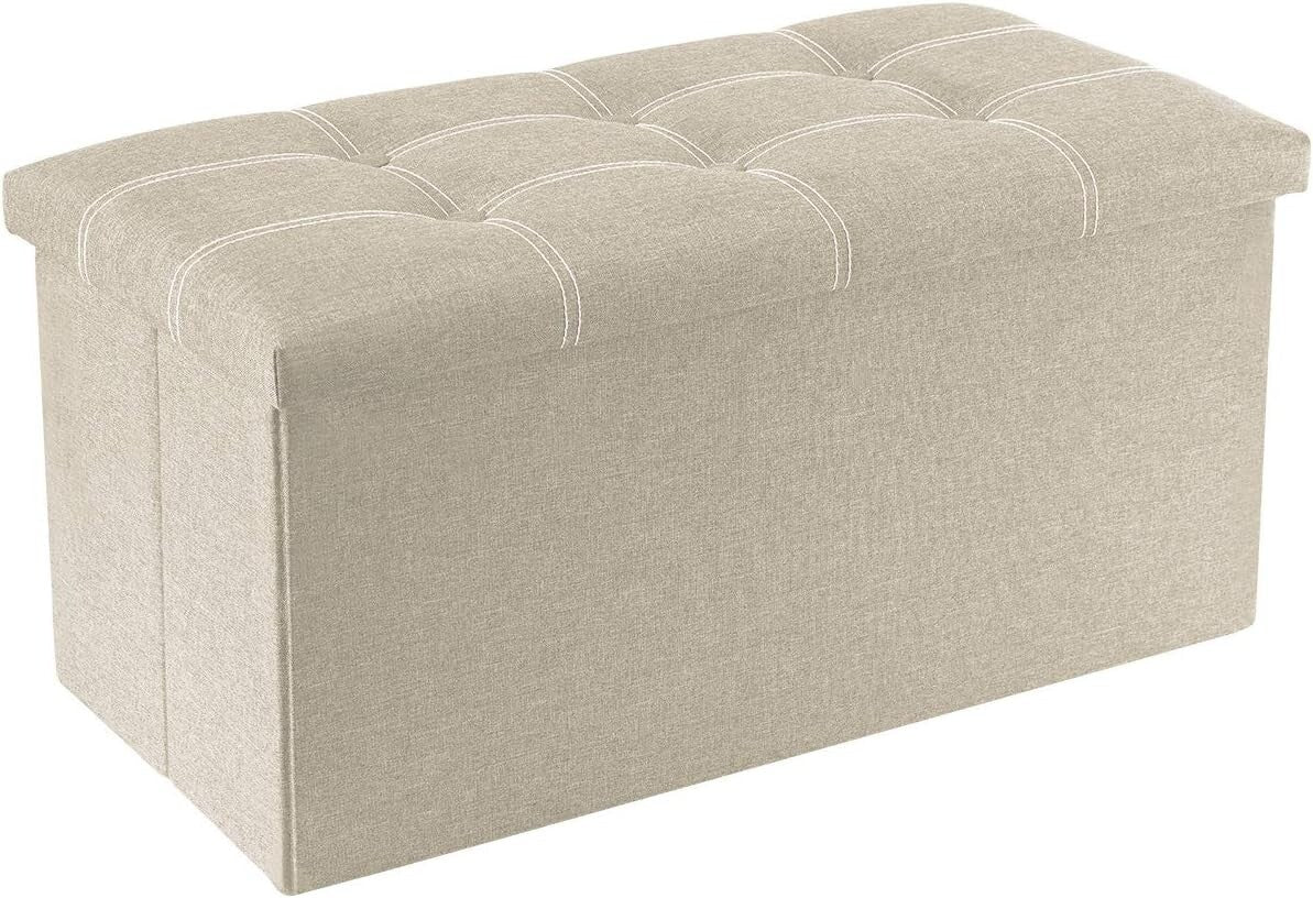Elegant 30-Inch Linen Ottoman with Storage - Ideal for Living Room or Bedroom