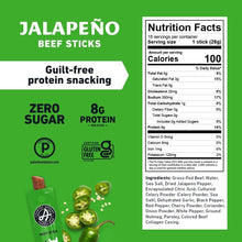 Load image into Gallery viewer, Jalapeno Beef Jerky Sticks - Grass Fed Protein Snack, Gluten-Free - Bulk of 36