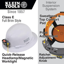 Load image into Gallery viewer, Klein Rechargeable Headlamp Hard Hat - Safety Meets Comfort, White, 20kV Tested