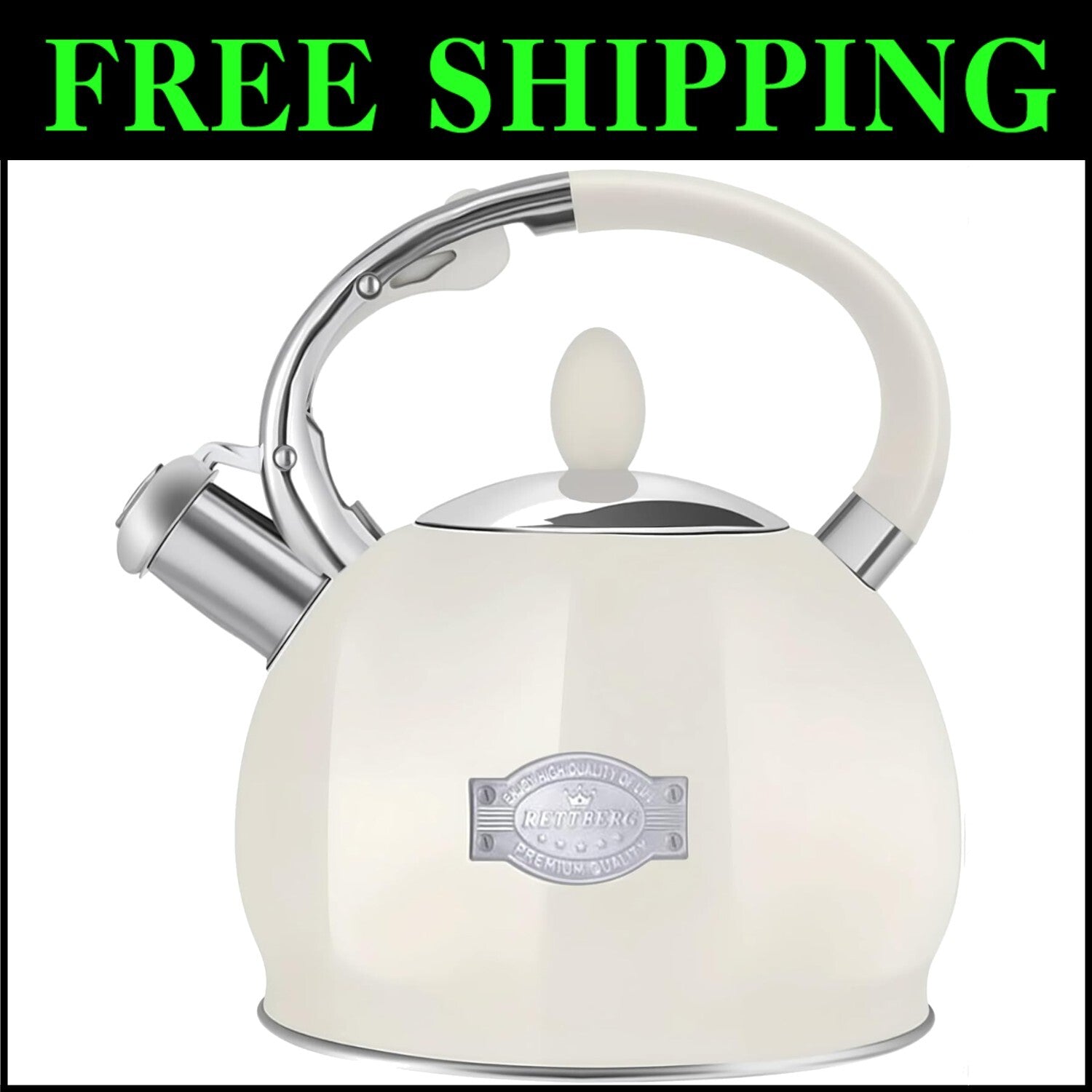 Stovetop Tea Kettle - Ergonomic 2.64 Quart Stainless Steel Whistling Kettle