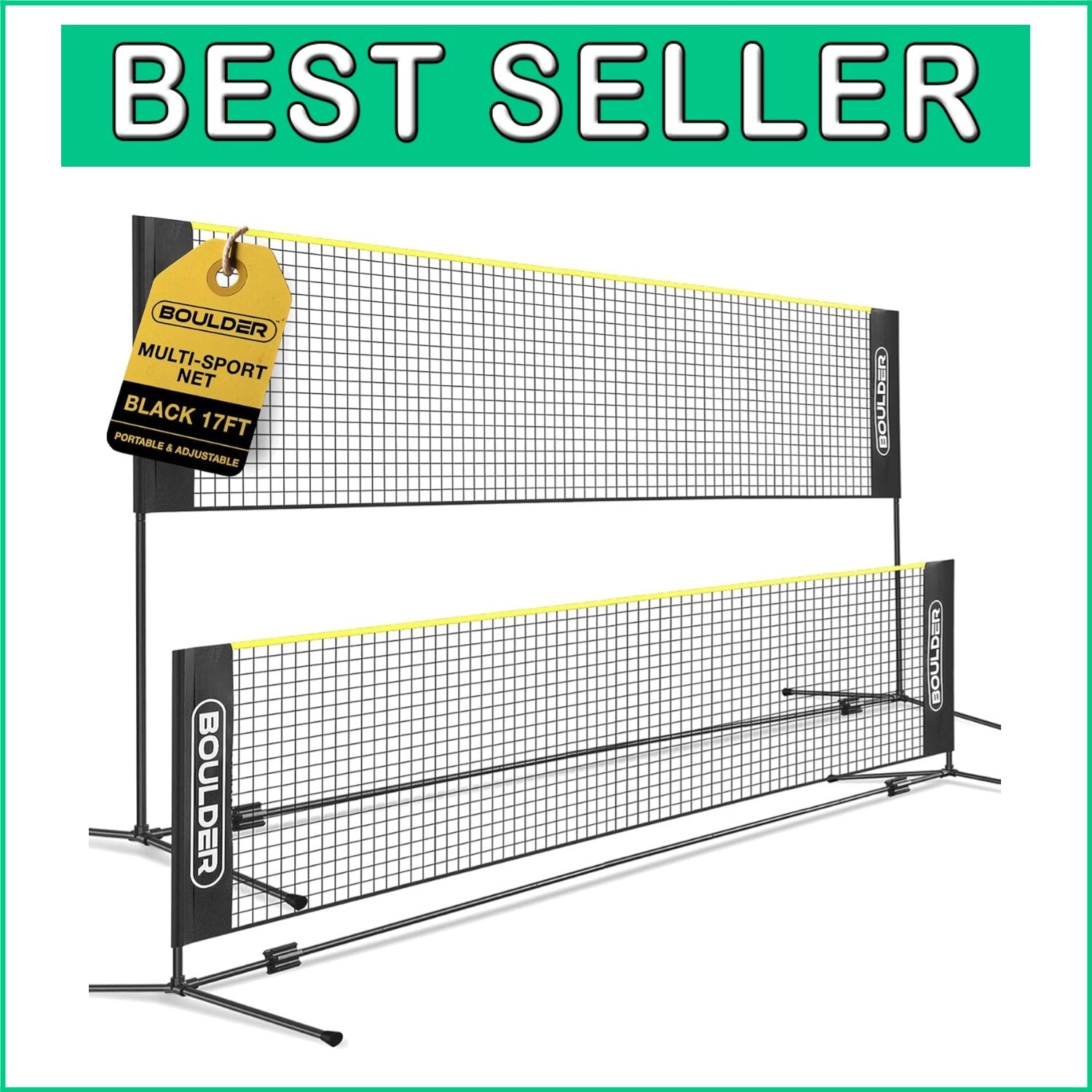 17ft Portable Multi-Sport Net: Foldable Badminton & Pickleball Height Adjustable