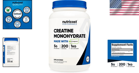 200 Servings of Unflavored Creapure Creatine Monohydrate Powder, 1KG Bottle
