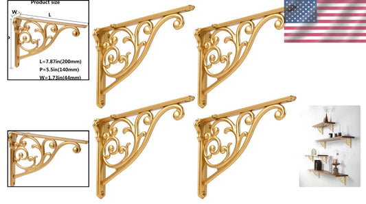 8x5.5 Inch Vintage Gold Iron L Shelf Brackets for DIY Open Shelving - 4 Pack