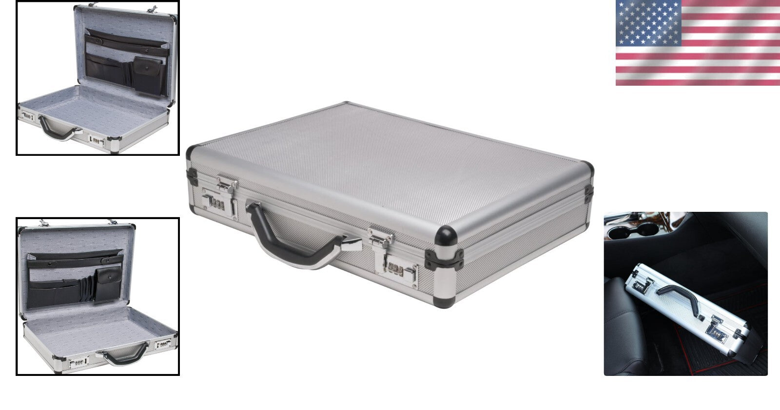 Durable Silver Aluminum Briefcase - 17.5" Medium Size with Locking System