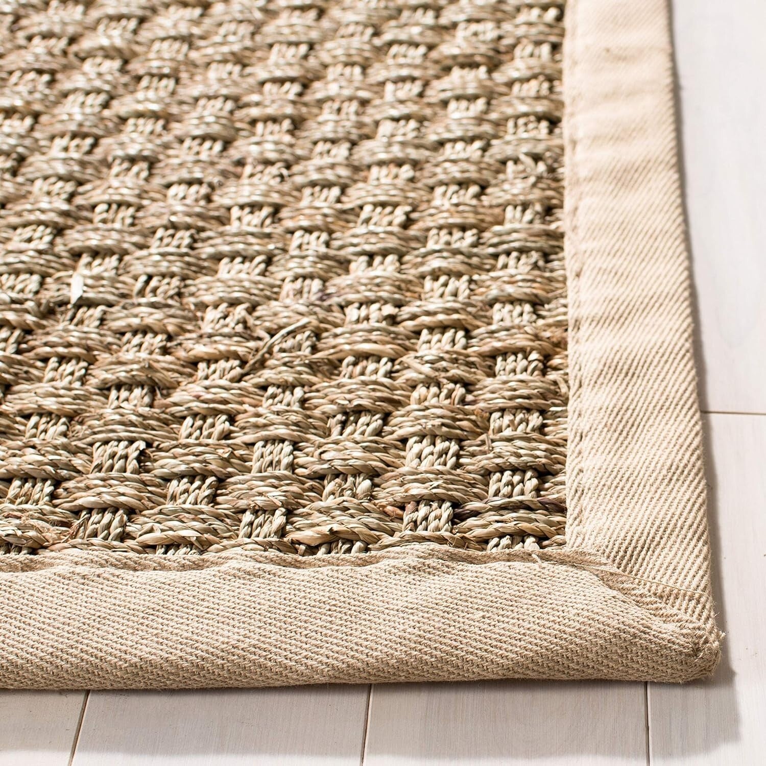 Eco-Friendly 3' x 5' Seagrass Accent Rug with Cotton Border - Durable & Stylish