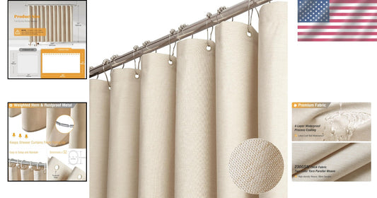 Extra Wide 72"x180" Fabric Shower Curtain - Heavy Duty Water Resistant Cream