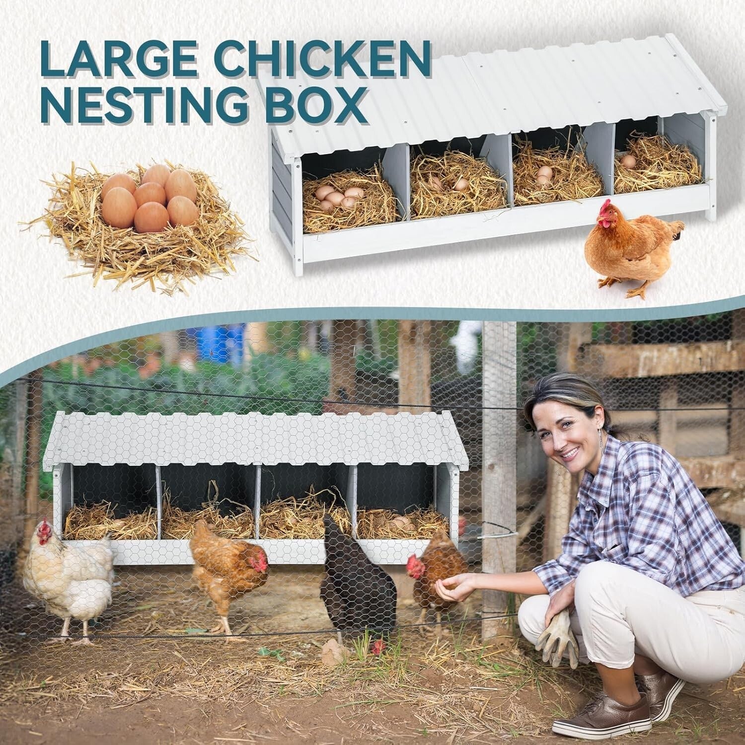 Premium Wooden Chicken Nesting Box - Weatherproof & Easy to Clean Design