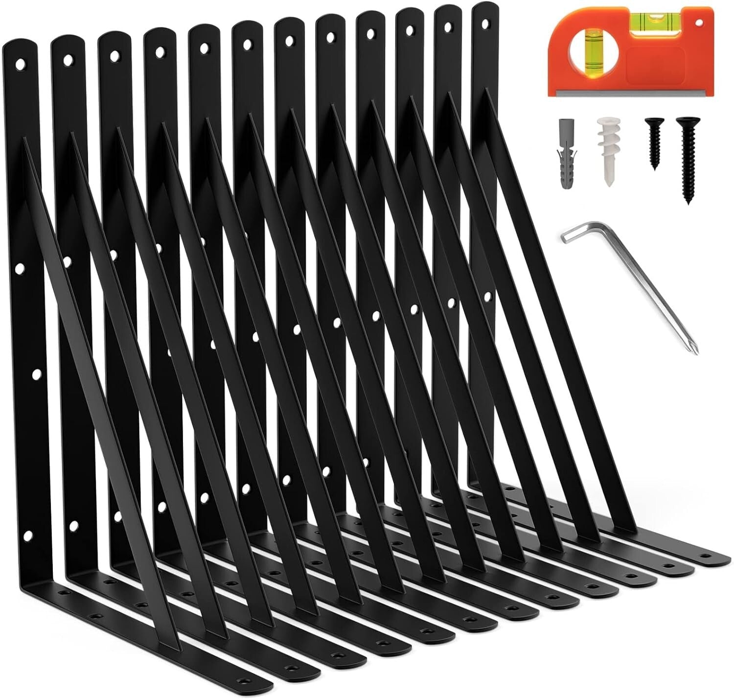 Versatile 12 Pack 14 Inch Steel Shelf Brackets with Easy Installation Guide