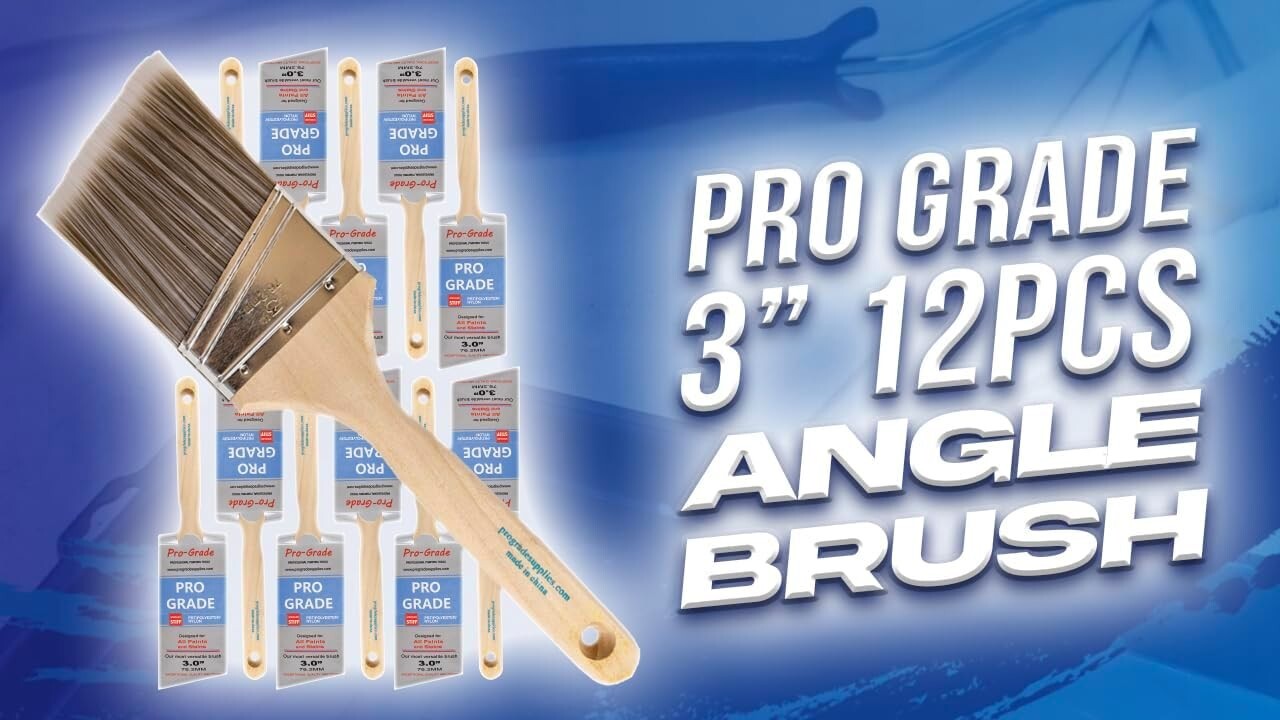 12-Pack 3" Angle Paint Brushes - Synthetic Bristles for Precision & Durability