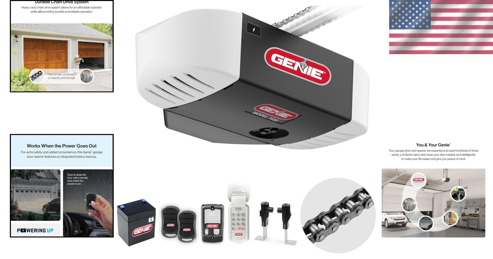 Effortless Installation Chain Drive Garage Door Opener w/Battery Backup, Black